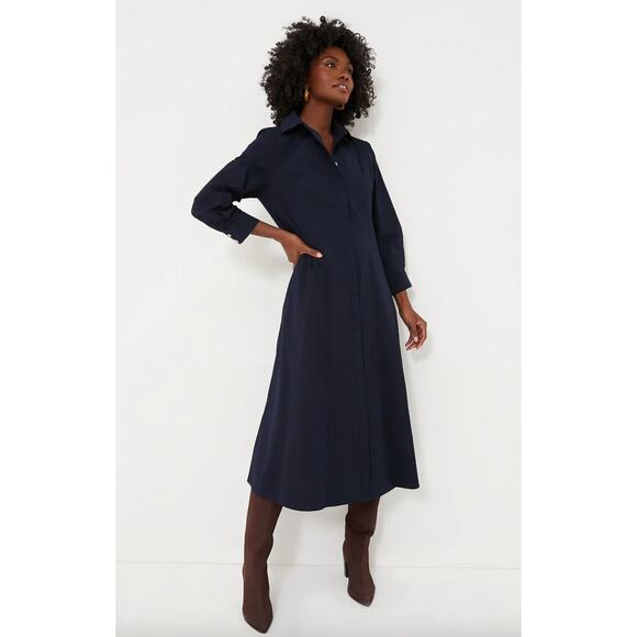 Tuckernuck Dresses & Skirts - NWT Tuckernuck Dark Navy Briana Midi Shirt Dress Size M Preppy Old Money Staple